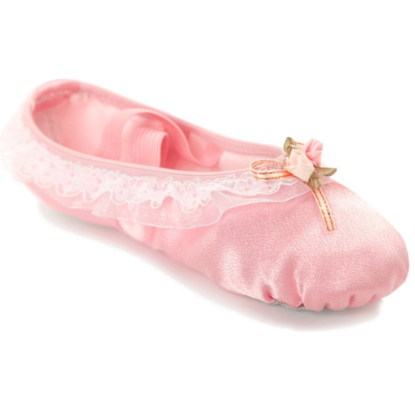 Crystal Satin Flower Decoration Dance Shoes Soft Sole Ballet Shoes Practice Dance Shoes For Children, Size: 31(Pink Bow Flower)