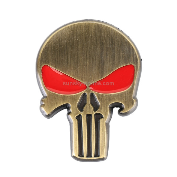 Gold Skull with Red Eyes Metal Car Sticker