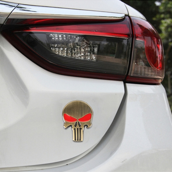 Gold Skull with Red Eyes Metal Car Sticker
