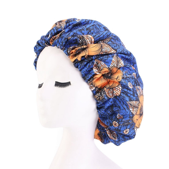 3 PCS TJM-434 Printed Double-Layer Night Hat With Satin Lining Elastic Wide Brim Headscarf Hat, Size: One Size Adjustable(Orange Flower Royal Blue)