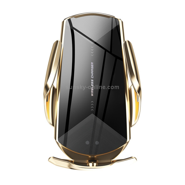 Q2 15W Universal Rotation Infrared Induction Magnetic Car Wireless Charging Mobile Phone Holder with Micro USB + 8 Pin + Type-C / USB-C Magnetic Connector (Gold)