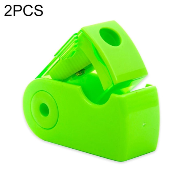 2 PCS Manual Push Pull Pencil Sharpener Single Hole Double Hole Multi-functional Office Stationery(Single green)