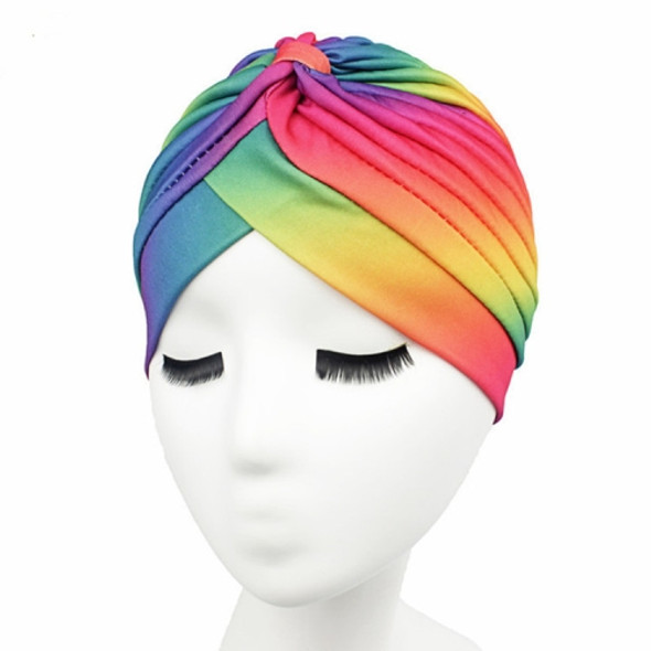 2 PCS Ethnic Style Color Printing Turban Hat(Rainbow)