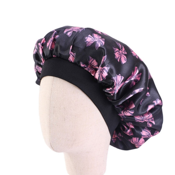 3 PCS K-14 Children Printed Satin Nightcap Adjustable Stretch Hair Care Hat Shower Cap, Size: One Size(Pink Bow)