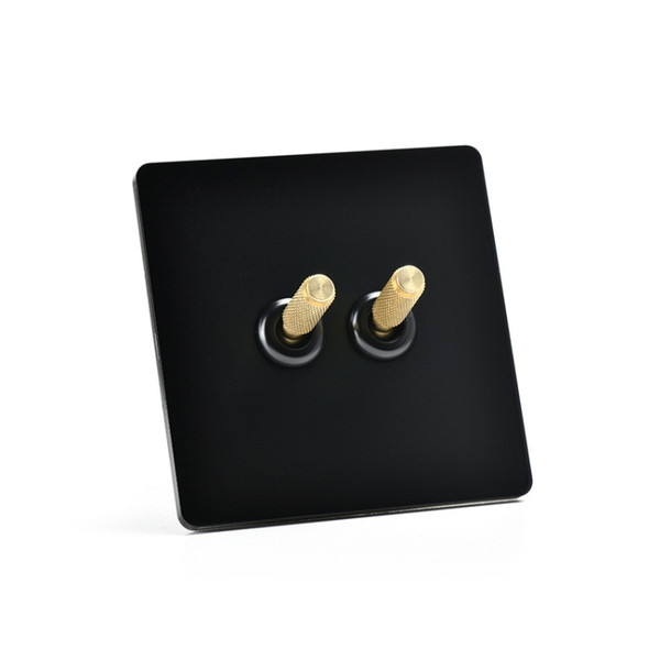 86mm Retro Copper Panel Hand Switch Panel, Style:Black Gold-Double Open