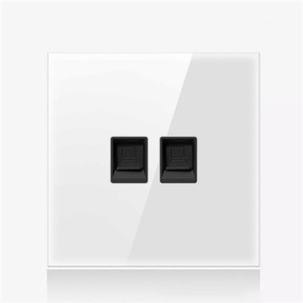 86mm Round LED Tempered Glass Switch Panel, White Round Glass, Style:Dual Computer Socket