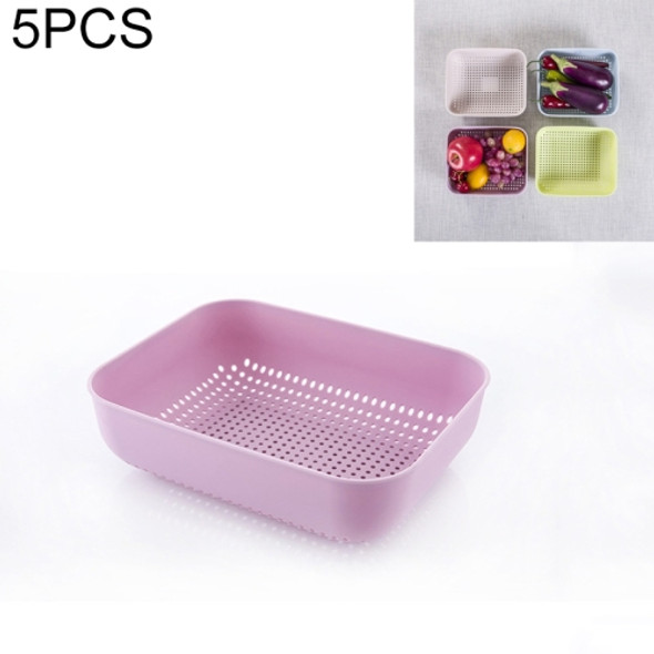 5 PCS Multifunctional Fruit and Vegetable Basket Plastic Square Hollow Drain Basket, Size:L(Pink)