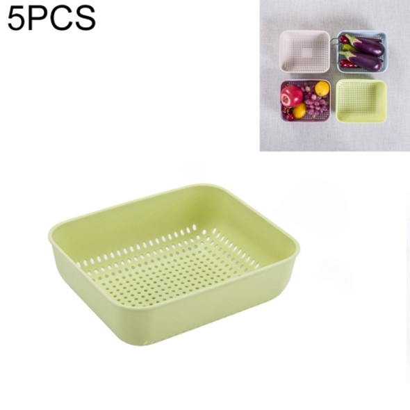 5 PCS Multifunctional Fruit and Vegetable Basket Plastic Square Hollow Drain Basket, Size:M(Green)