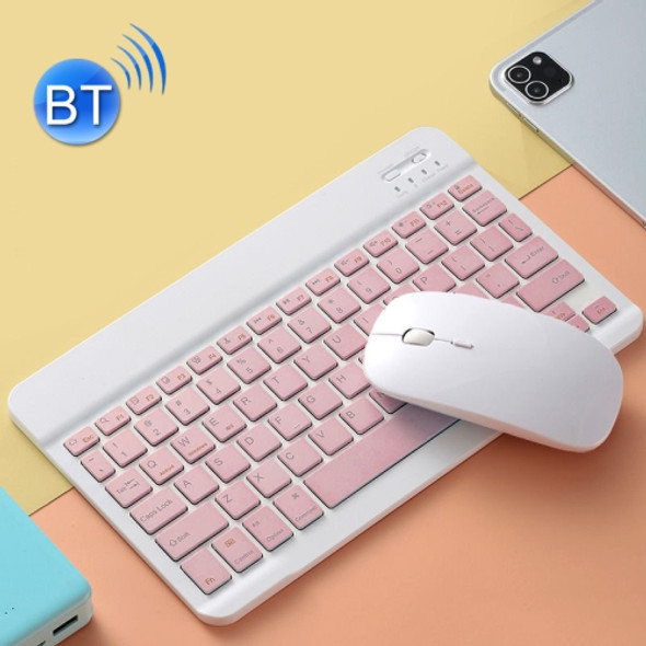 Universal Ultra-Thin Portable Bluetooth Keyboard and Mouse Set For Tablet Phones, Size:10 inch(Pink Keyboard + White Mouse)