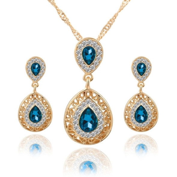 Women Crystal Water Drop Pendant Necklaces Earrings Sets(Blue)