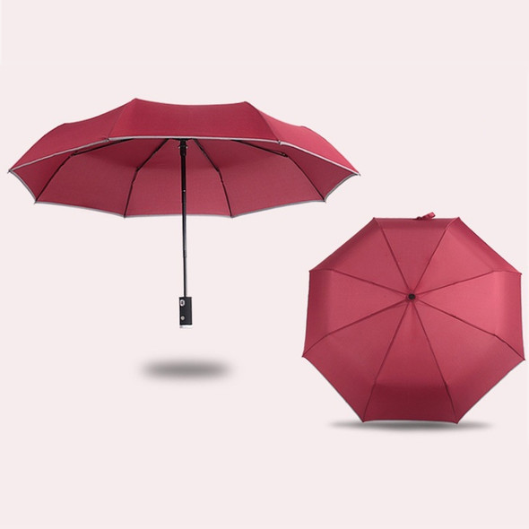 Umbrella Smart Black Technology Multifunctional Creative Automatic Folding Umbrella with LED Light Reflector(Wine Red)