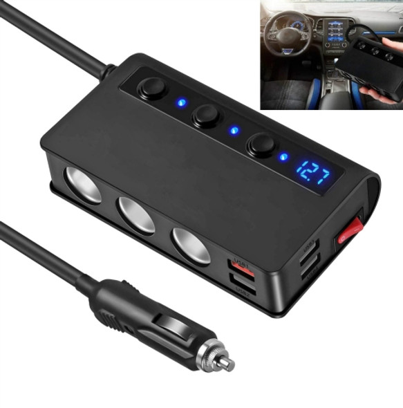 TR24 Universal Car 3 In 1 Cigarette Lighter Port Extension Charger 4 Port USB Charger With Independent Switch