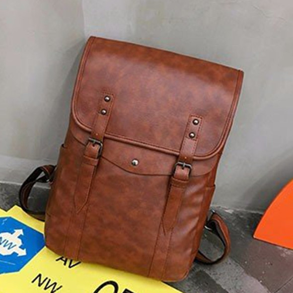 Zipper Solid Color PU Leather Double-shoulder Bag Messenger Bag For Men (Brown)