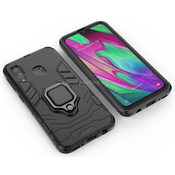 PC + TPU Shockproof Protective Case for Galaxy A40, with Magnetic Ring Holder (Black)