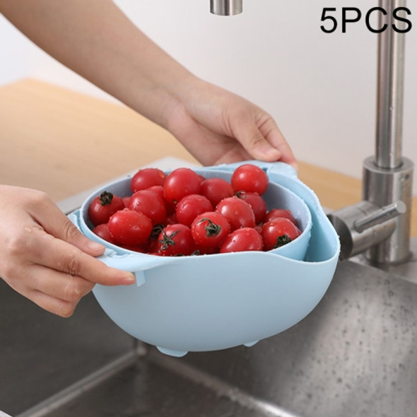 5 PCS Multifunctional Reversible Kitchen Fruit and Vegetable Basket Plastic Double-layer Drain Basket(Blue)