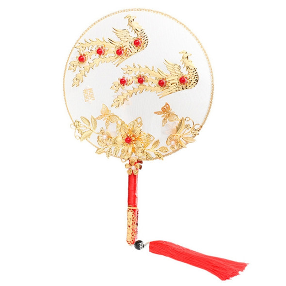 Wedding Supplies Ancient Style Bridal Round Fan Classical Silk Holding Flowers Fan Photography Holding Fan with Gift Box(Dual Wings Fly)