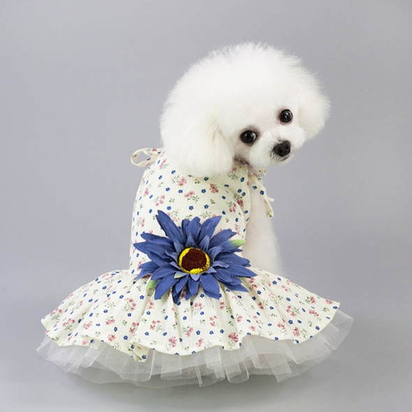 Pet Clothing Dog Cat Spring and Summer Breathable Daisy Skirt, Size:M(Blue Flower)