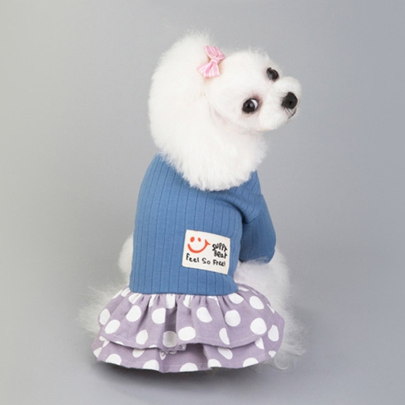 Pet Dog Costume Skirt Spring and Summer Smiley Polka Dot Dress, Size:XL(Blue)