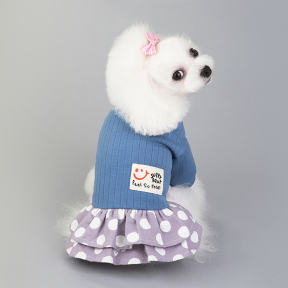Pet Dog Costume Skirt Spring and Summer Smiley Polka Dot Dress, Size:L(Blue)