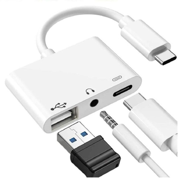 3 in 1 USB-C OTG Adapter with 3.5mm Headphone Jack, Compatible for iPad Pro and Type-C Jack Phone