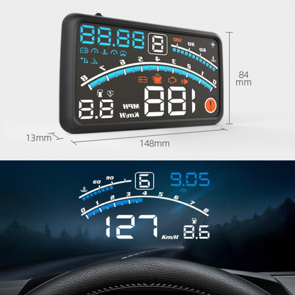 4E Car 5.5 inch OBD HUD Head-up Display Support Speed Alarm / Shift Reminder / Time Display