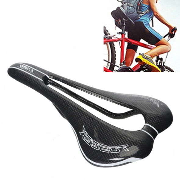 TOSEEK Road Bike Carbon Fiber Seat Bicycle Hollow Seat Saddle, 3K Texture + Light