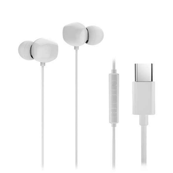 8163  USB-C / Type-C Interface Mega Bass In Ear Wired Earphone with Mic (White)