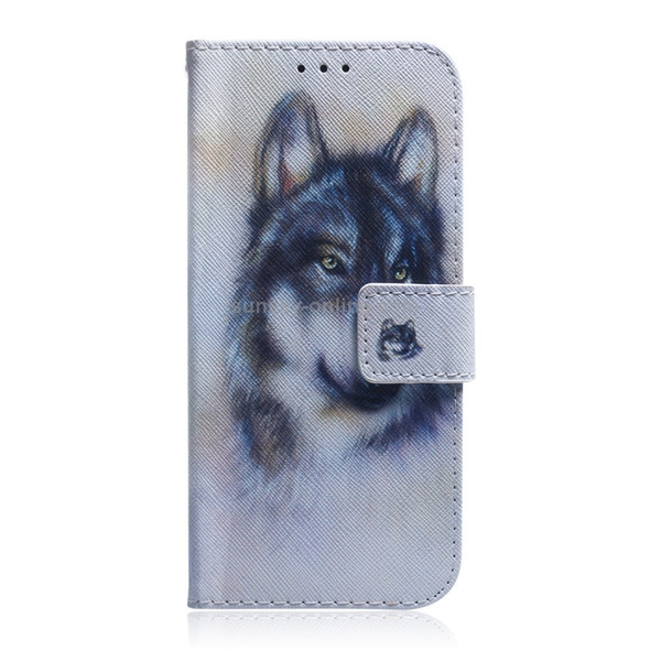 White Wolf Pattern Coloured Drawing Horizontal Flip Leather Case for Huawei Y6 (2019), with Holder & Card Slots & Wallet