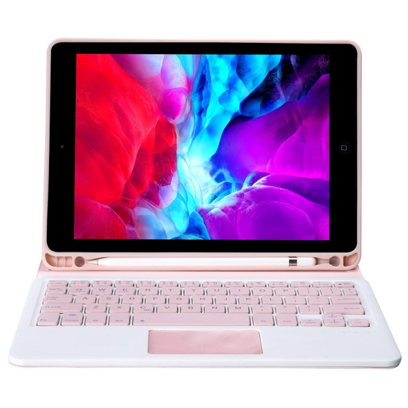 T098B-A Pressed Skin Texture TPU Detachable Candy Colors Bluetooth Keyboard Protective Case for iPad Air 4 10.9 inch (2020), with Stand & Pen Slot & Touch(Pink)