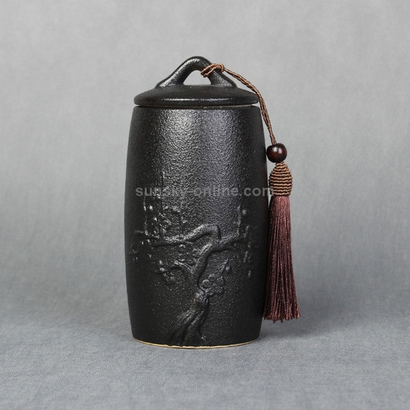 Plum Flower Pattern Stoneware Tea Cans Storage Tanks Ceramic Tea Set Tea Ceremony Accessories(Black)