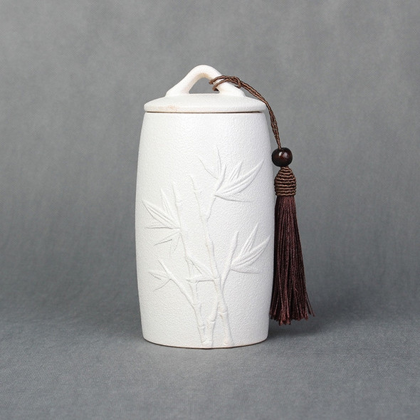 Bamboo Pattern Stoneware Tea Cans Storage Tanks Ceramic Tea Set Tea Ceremony Accessories(White)