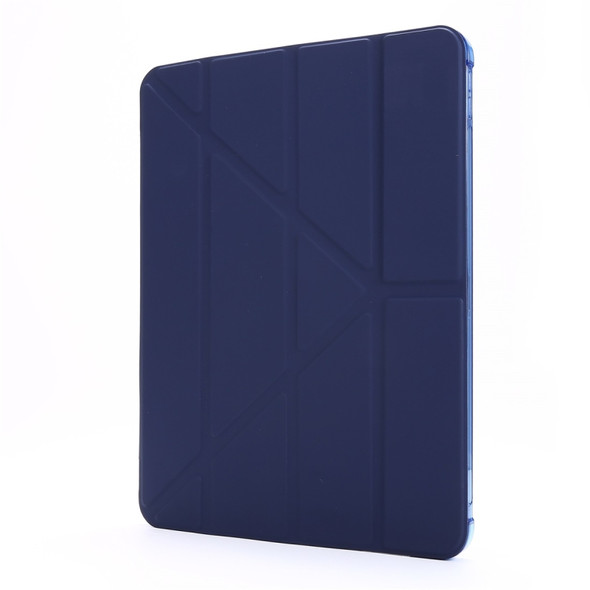 For iPad Pro 12.9 (2020/2018) Multi-folding Horizontal Flip PU Leather + Shockproof TPU Case with Holder & Pen Slot(Dark Blue)