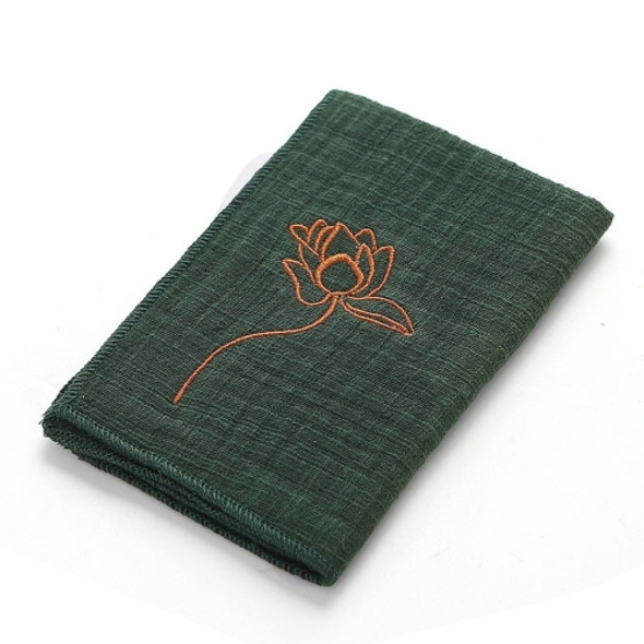 Retro Embroidery Kungfu Tea Set Thickened Cotton-linen Absorbent Rag(Green)