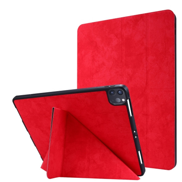 For iPad Pro 12.9 inch 2020 Marble Style Cloth Texture Horizontal Deformation Flip Leather Case with Holder & Pen Slot(Red)