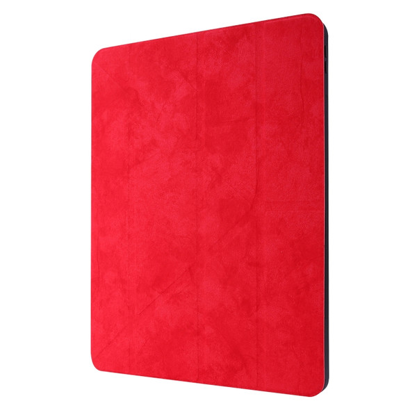 For iPad Pro 12.9 inch 2020 Marble Style Cloth Texture Horizontal Deformation Flip Leather Case with Holder & Pen Slot(Red)