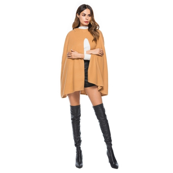 Women Fashion Woolen Sleeveless Cloak Coat (Color:Khaki Size:XXL)