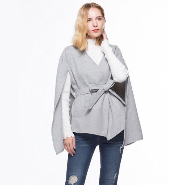Women Fleece V-neck Lacing Sleeveless Cloak Coat Cardigan (Color:Light Grey Size:XL)