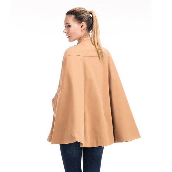 Women Woolen Stand-up Collar Sleeveless Cloak Trench Coat (Color:Khaki Size:M)