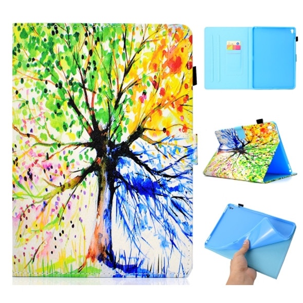 For iPad Pro 9.7 Colored Drawing Stitching Horizontal Flip Leather Case, with Holder & Card Slots & Sleep / Wake-up function(Colorful Tree)