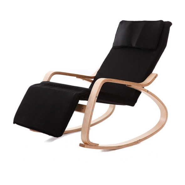 Q1 Curved Wooden Rocking Chair Solid Wood Birch Folding Lounge Chair (Black)