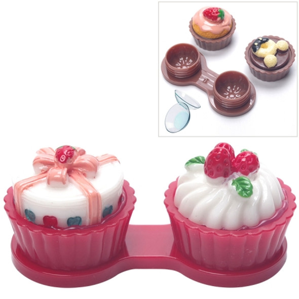 Cartoon Cute Cream Cake Glasses Double Box Contact Lenses Couple Box(Red)