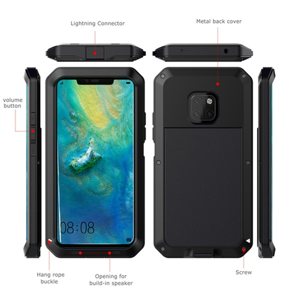 Tank Waterproof Dustproof Shockproof Aluminum Alloy + Silicone Case for Huawei Mate 20 Pro (Black)