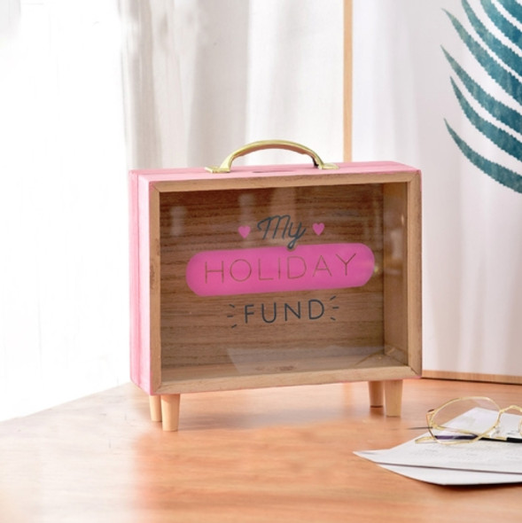 Wooden Piggy Bank Large Capacity Children Savings Box Creative Desktop Accessories(Pink)