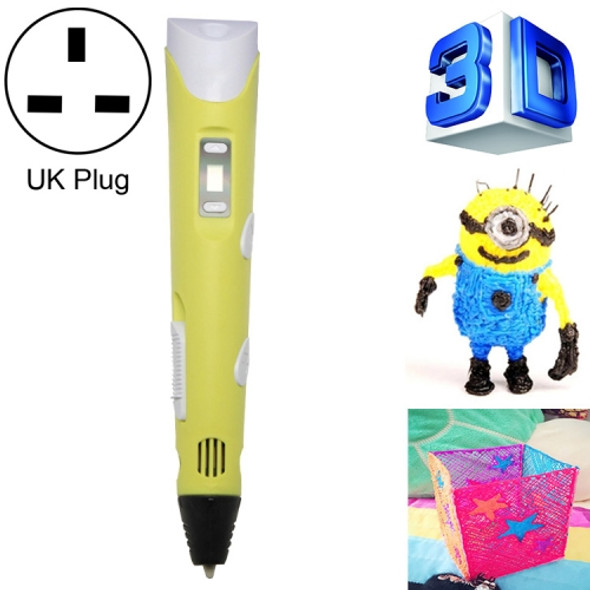 Hand-held 3D Printing Pen, UK Plug (Yellow)