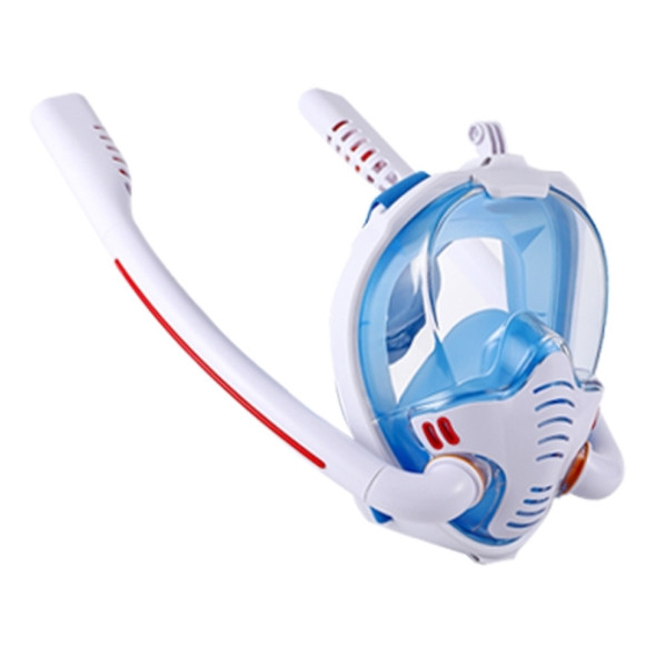 Snorkeling Mask Double Tube Silicone Full Dry Diving Mask Adult Swimming Mask Diving Goggles, Size: L/XL(White/Blue)