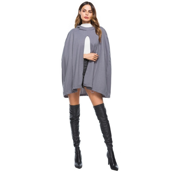Women Fashion Woolen Sleeveless Cloak Coat (Color:Grey Size:XXL)