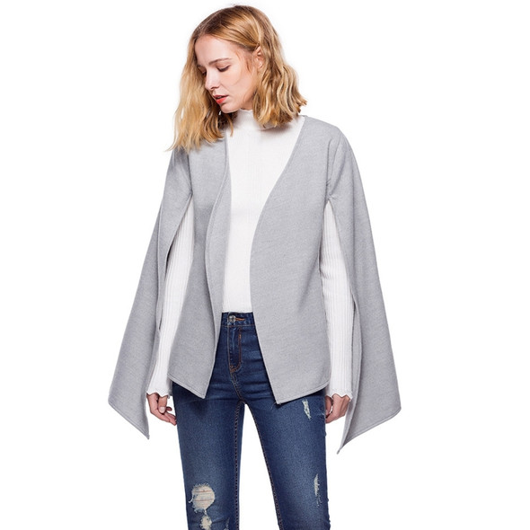 Women Fleece V-neck Lacing Sleeveless Cloak Coat Cardigan (Color:Light Grey Size:L)