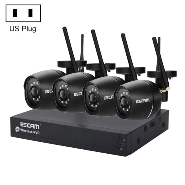 ESCAM WNK204 Tuya HD 1080P 4CH Wireless NVR Security System, US Plug