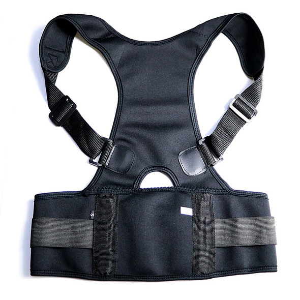 Male Female Adjustable Magnetic Posture Corrector Corset Back Men Brace Back Shoulder Belt Lumbar Support Straight, Size:L (Black)