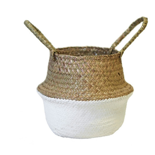 2 PCS Seagrass Knitting Desktop Storage Basket Wicker Flower Pot Folding Basket, Size:20x17x15cm(White)